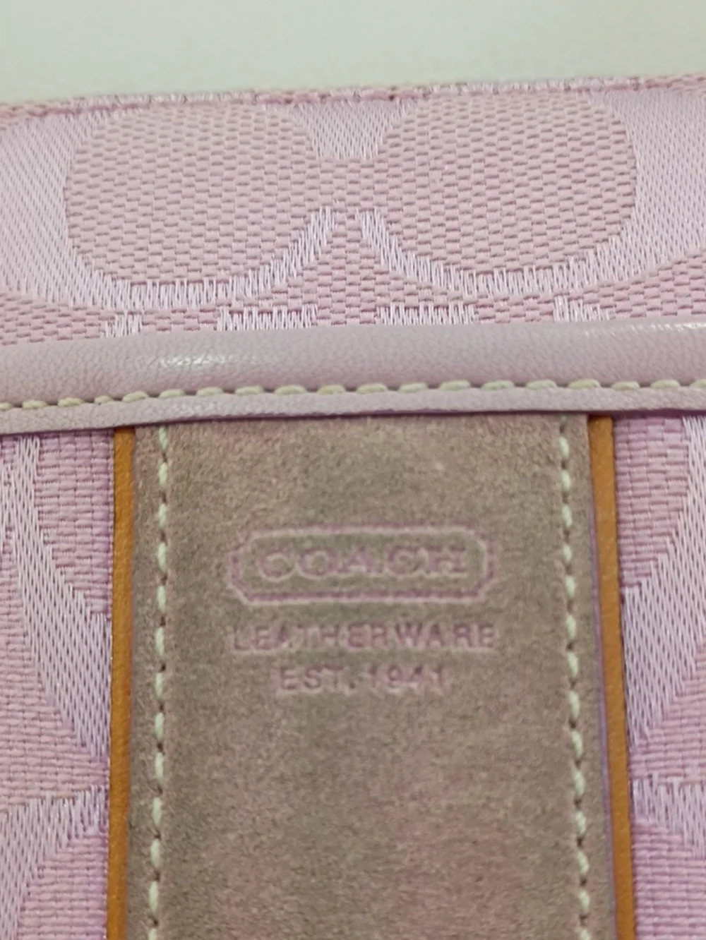 Coach Pink Signature Crossbody with Suede Stripe